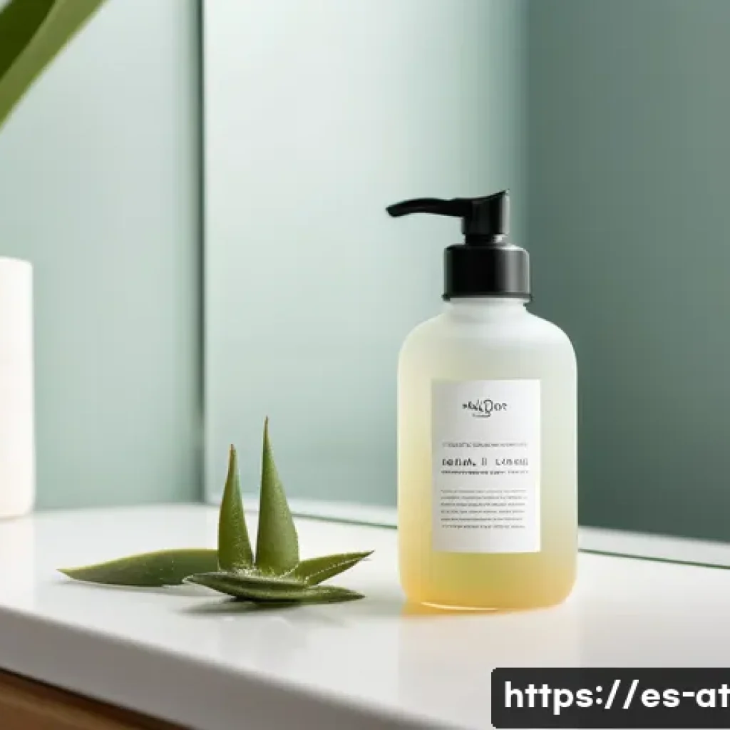 리필 가능한 클렌징 제품 추천 - A modern, eco-friendly bathroom setting featuring a reusable facial cleanser bottle made of frosted ...