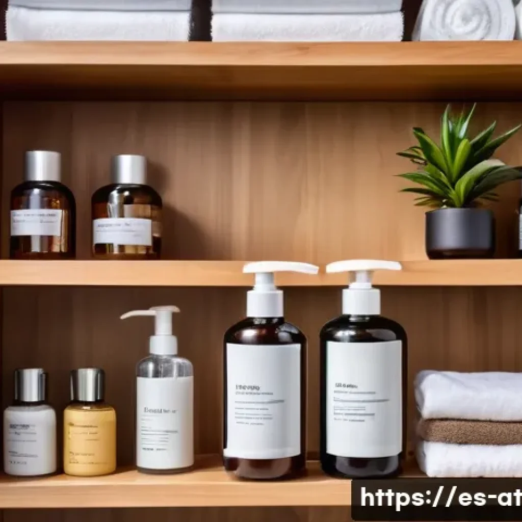 리필 화장품으로 코스트 절감하기 - A cozy, sunlit bathroom scene featuring a variety of eco-friendly refillable cosmetic containers suc...