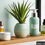 Home 19 리필 가능 화장품의 사용 이유 - A modern, elegant bathroom countertop featuring a variety of refillable cosmetic containers includin...