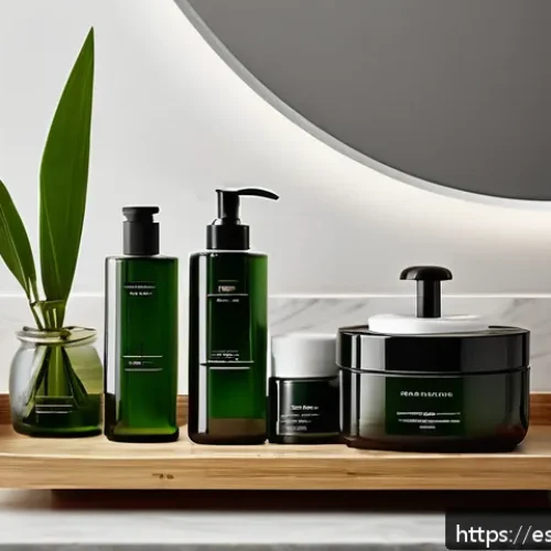 Home 17 리필 화장품의 재사용 가능성 - A stylish, eco-friendly vanity setup featuring elegant refillable cosmetic containers made of glass ...