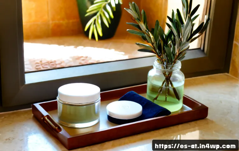 Home 17 리필 가능 화장품 추천 브랜드 TOP 10 - Photorealistic sustainable beauty flat lay in a sunlit Spanish bathroom, elegant unbranded refillabl...